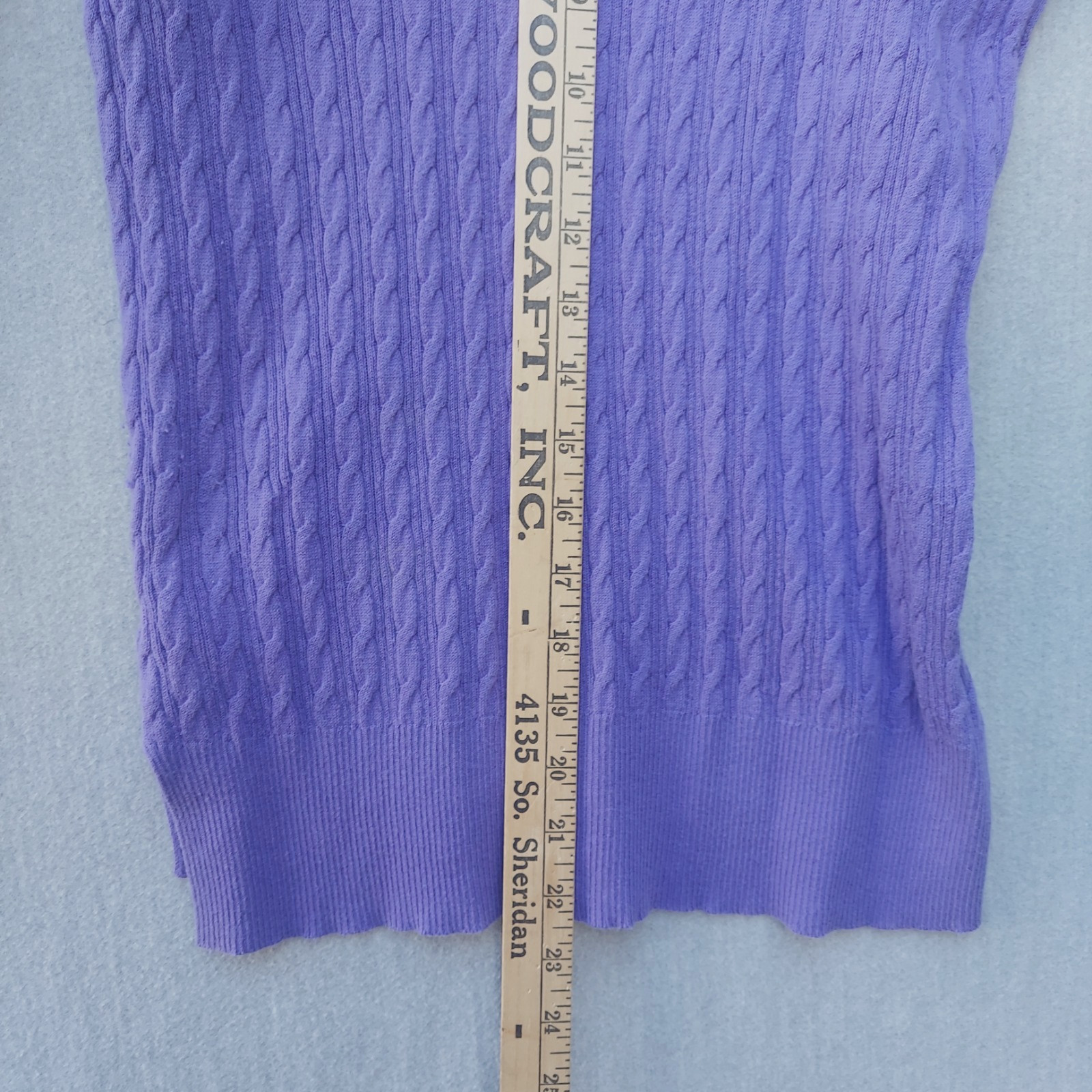 Womens Purple Cable Knit Sweater M Cotton Blend V-Neck Preppy Capsule Minimalist