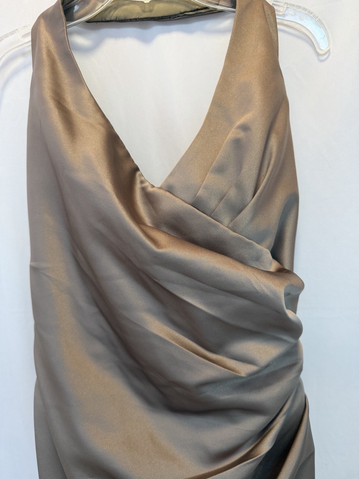 Da Vinci Taupe Satin V-Neck Draped Sleeveless Bridesmaid Dress Size 14