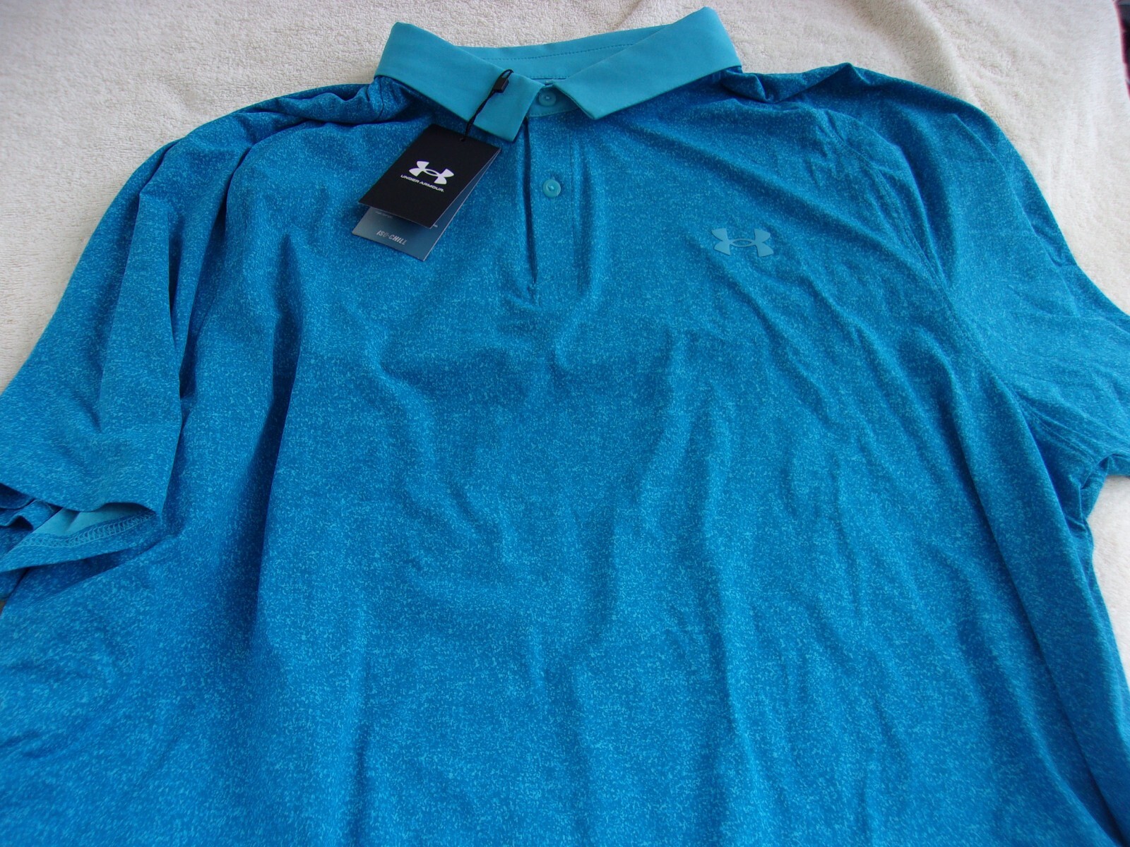 NWT Under Armour ISO Chill loose fit polo, mens L, XXL, $75, nylon, blue, orange