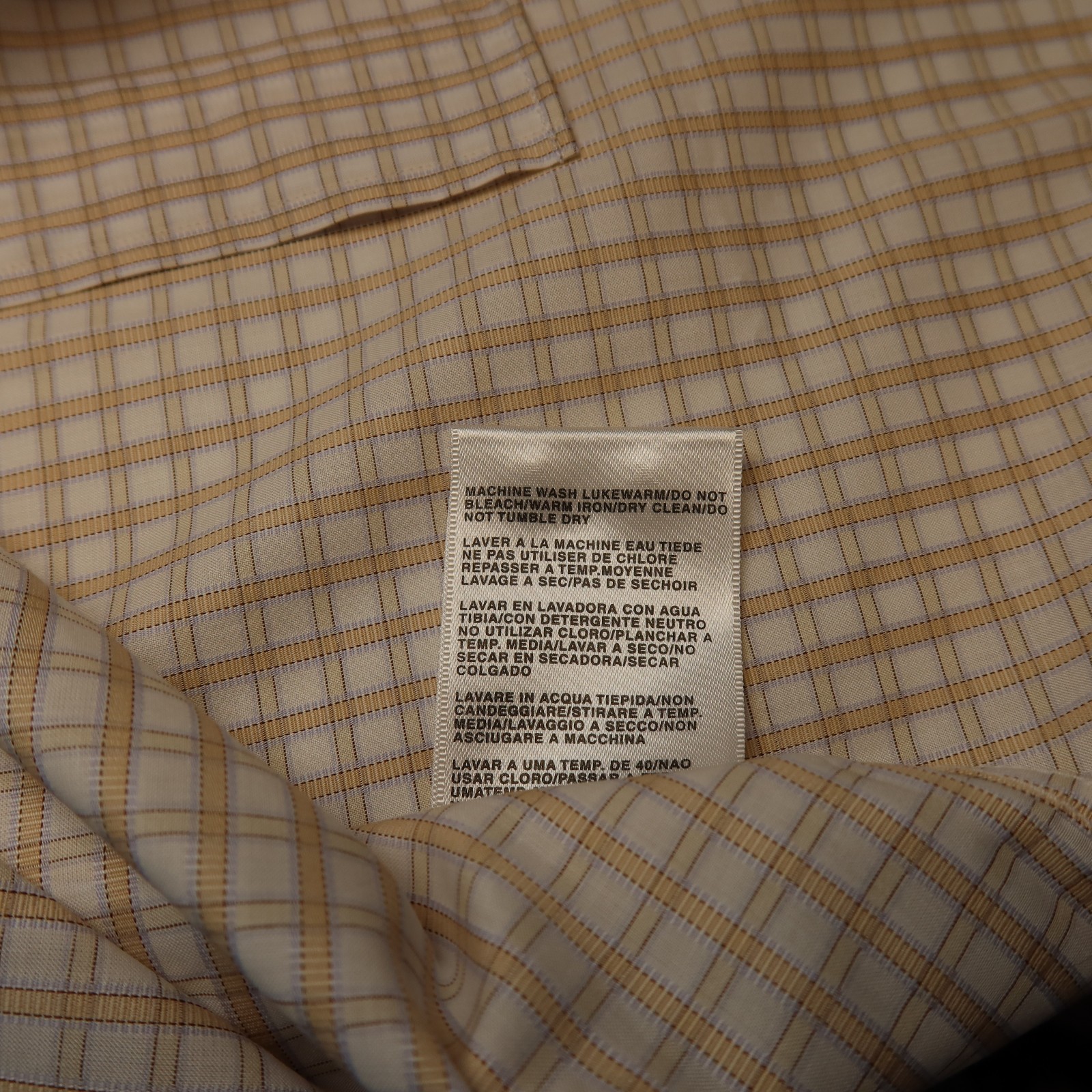 NWOT Hugo Boss Mens 16×32/33 Sharp Fit Dress Shirt Beige White Plaid 100% Cotton