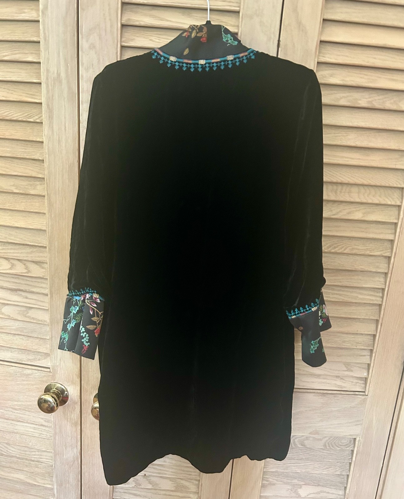 Johnny Was M Medium Black Velvet & Silk Kimono Cardigan Wrap Duster Jacket