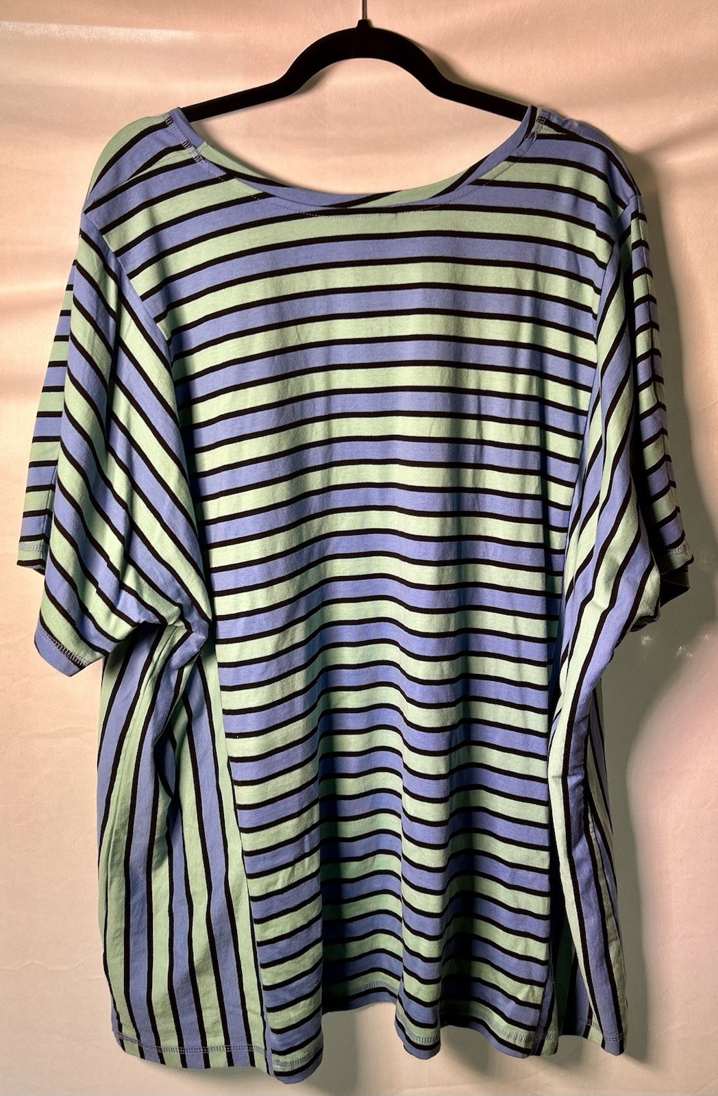 Ulla Popken Cotton Top 24/26 With A Sporty Feel In Green, Blue and Black Stripes