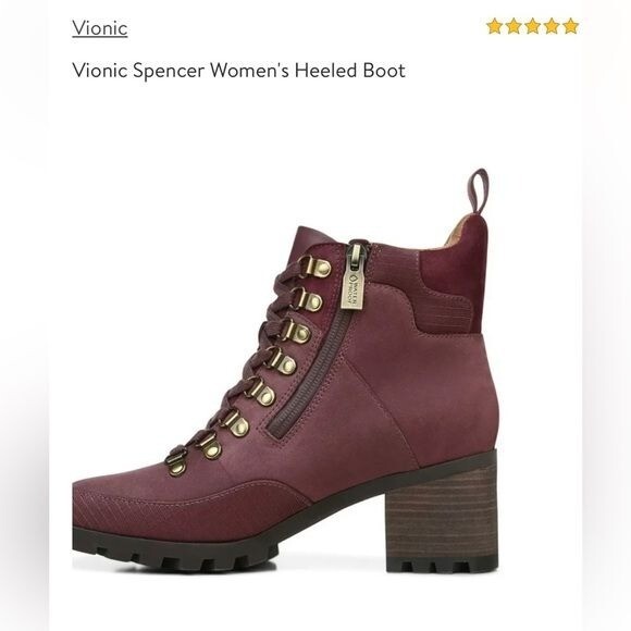 Vionic Womens Spencer Burgundy Combat Boots Size 5 Medium (B, M)