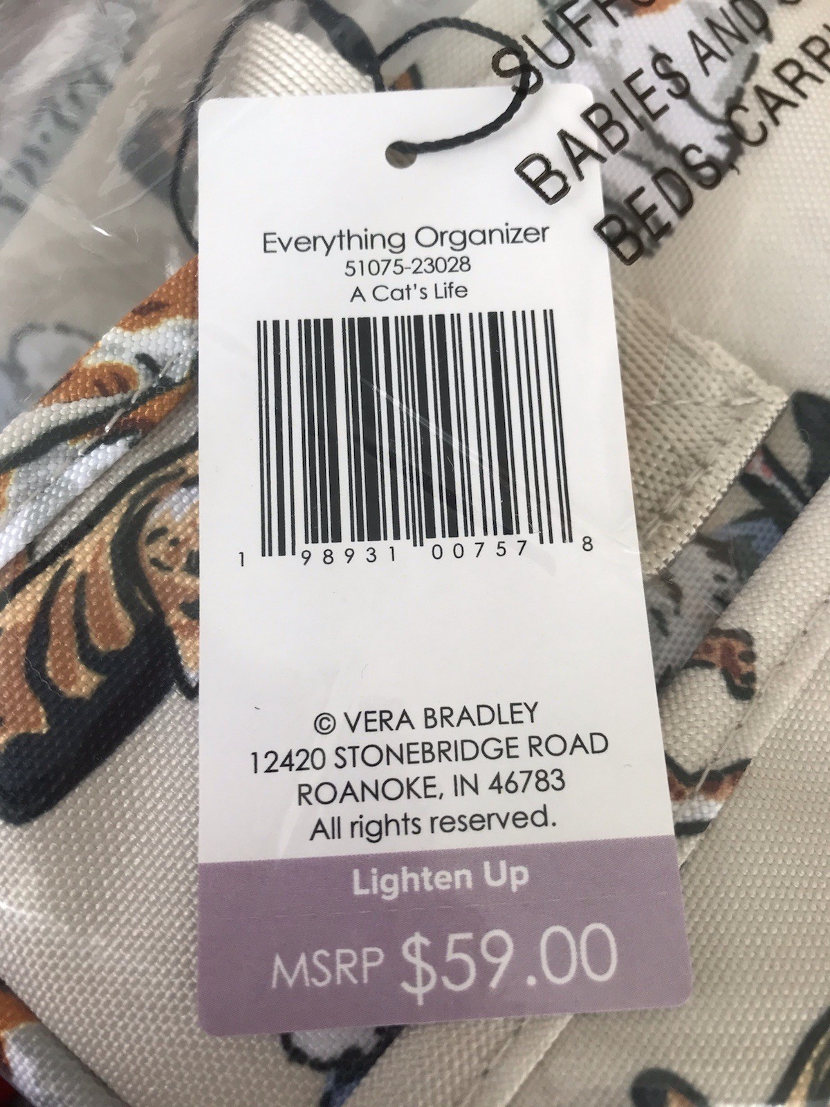 CATS Vera Bradley Lighten Up Everything Organizer A Cat’s Life New