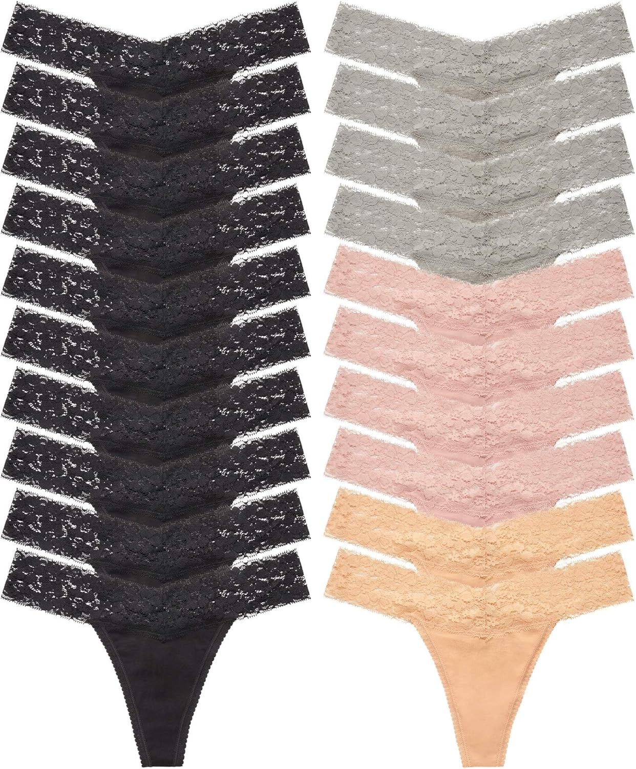 Lace Seamless Thong Panties for Women Low Waist T Back See Through Cotton