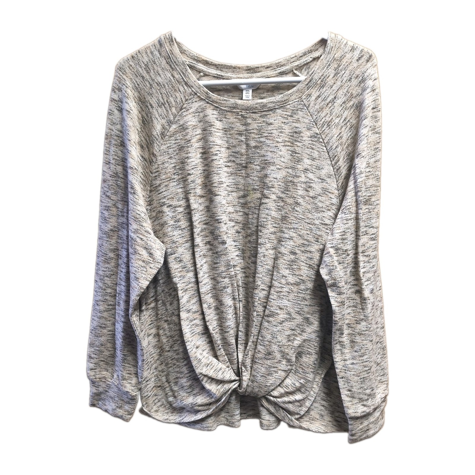 Time and Tru Womens 2XL Tan Space Dye Twist Front Long Sleeve Pullover Top