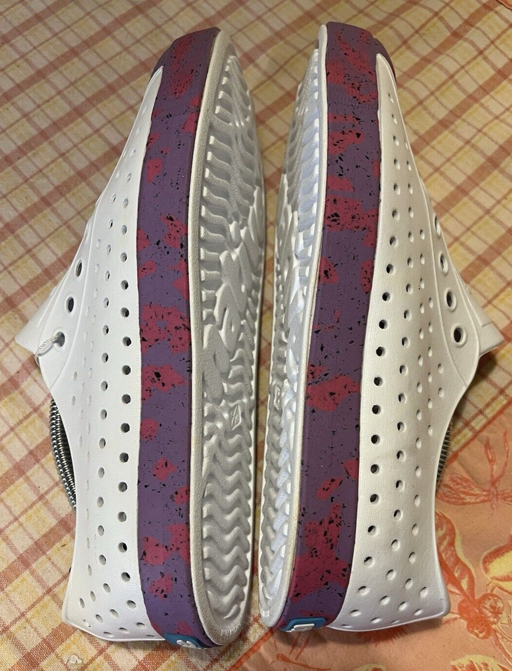 Native Jefferson Shoe White Purple Pink Sea Fan Dazzle Marble Slip On W8/M6 NWT