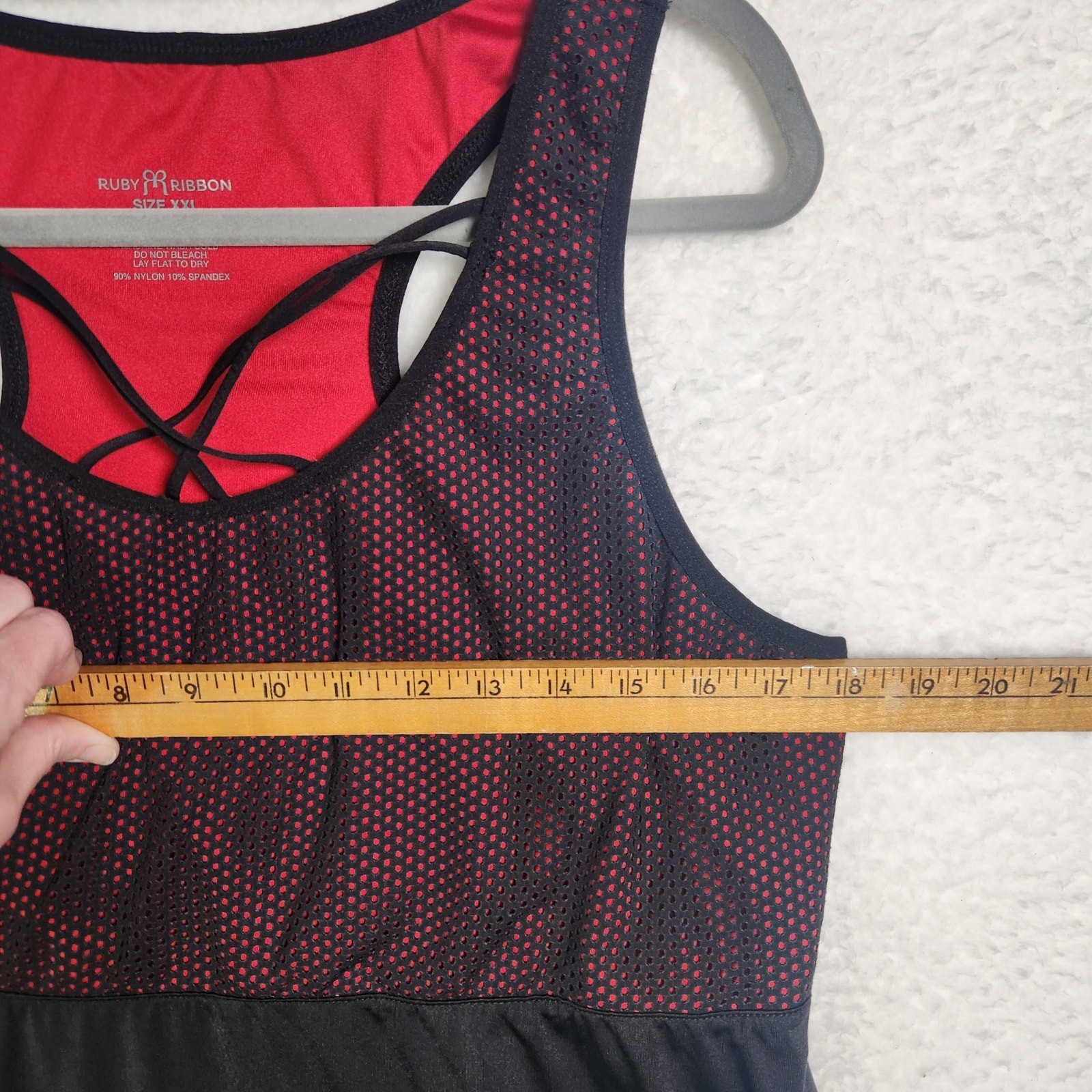 Ruby Ribbon Mesh Racerback Tank Top Atomic Red Black XXL Plus Size Fitness Gym