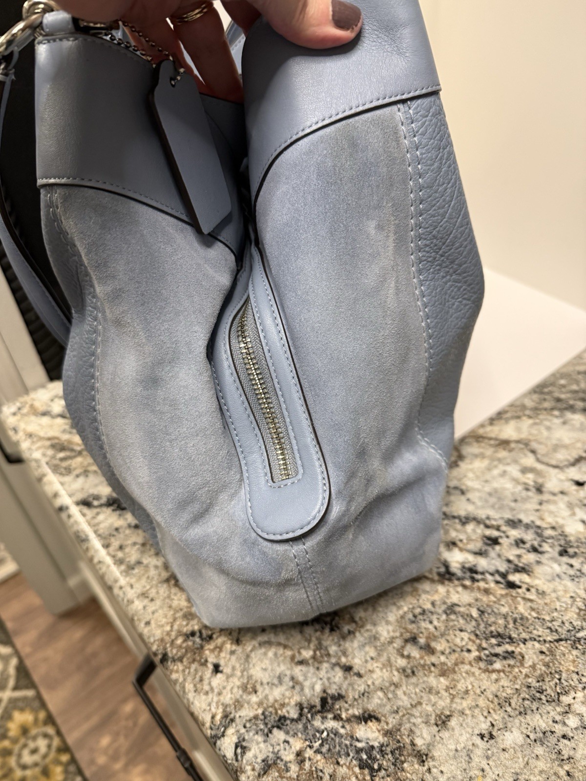 Authentic Coach J1881-F31415 Lexy Cloud Blue/Silver Pebble Leather Shoulder Bag