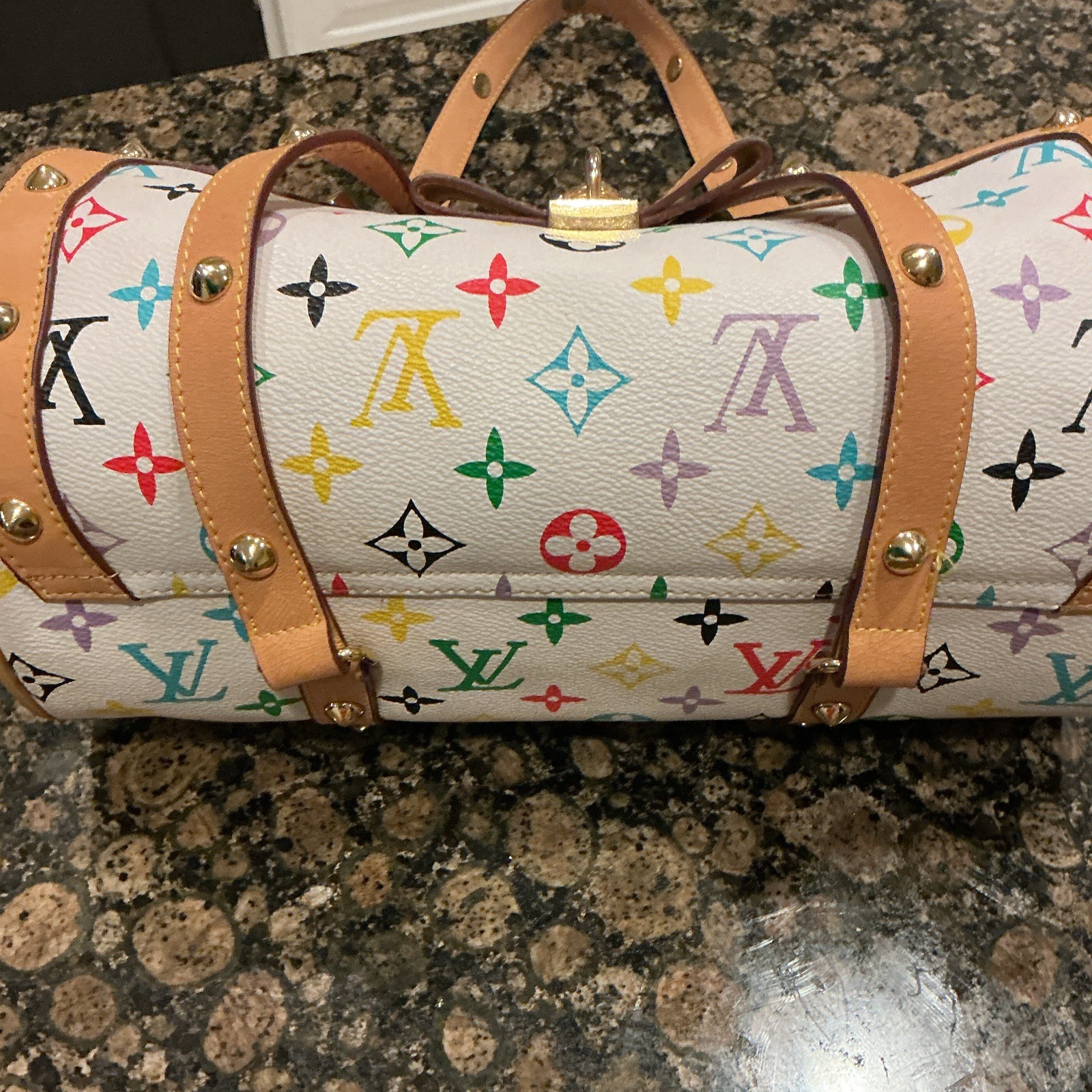 Louis Vuitton Monogram Multicolore White Papillon Cylinder Satchel w/ Padlock