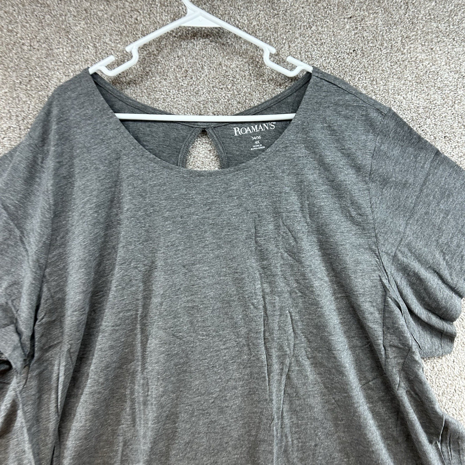 NWOT Roman’s Women’s T-Shirt Top Size 4X Gray Short Sleeve Pullover Stretch