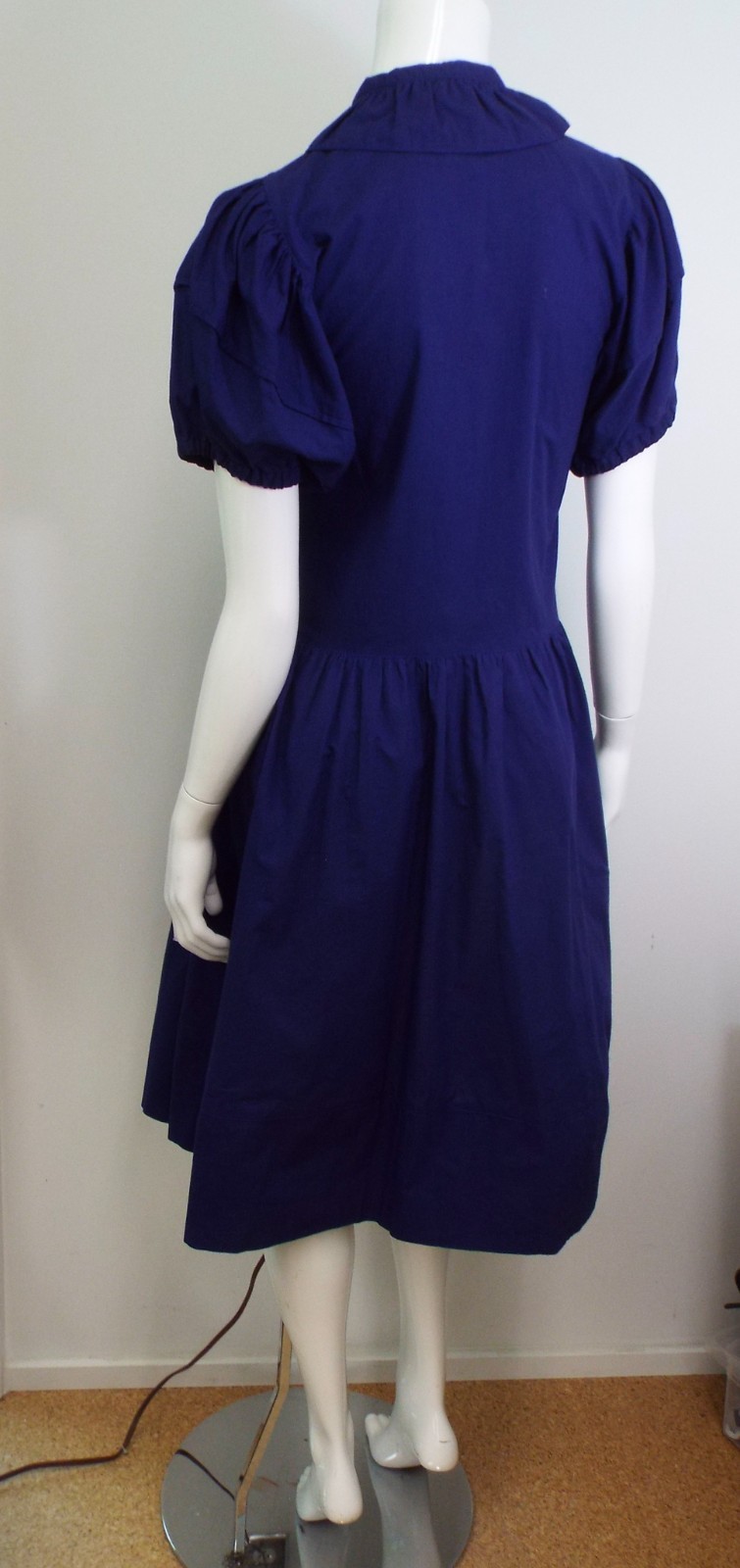 VTG 1980s KENZO Blue Puff Sleeve Dress Small Cotton Asymmetrical Button Wrap Top