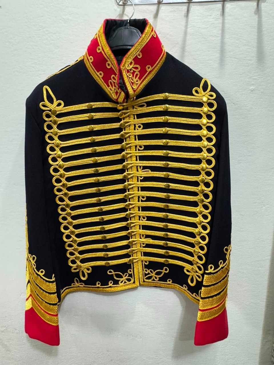 Black Hussar Military Band Jacket Gold Braid Napoleonic Parade Uniform Coat Slim
