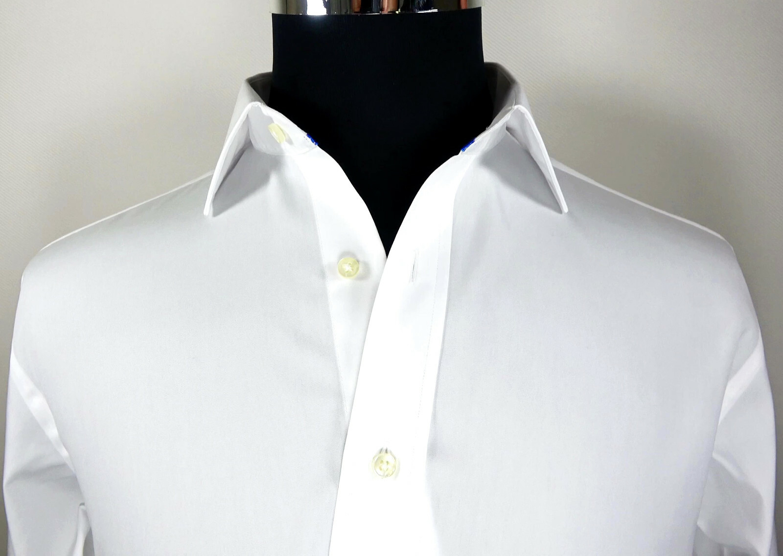 White Poplin 2-Ply 80’s Professional Formal Event Dress Shirt With Blue Trim Top