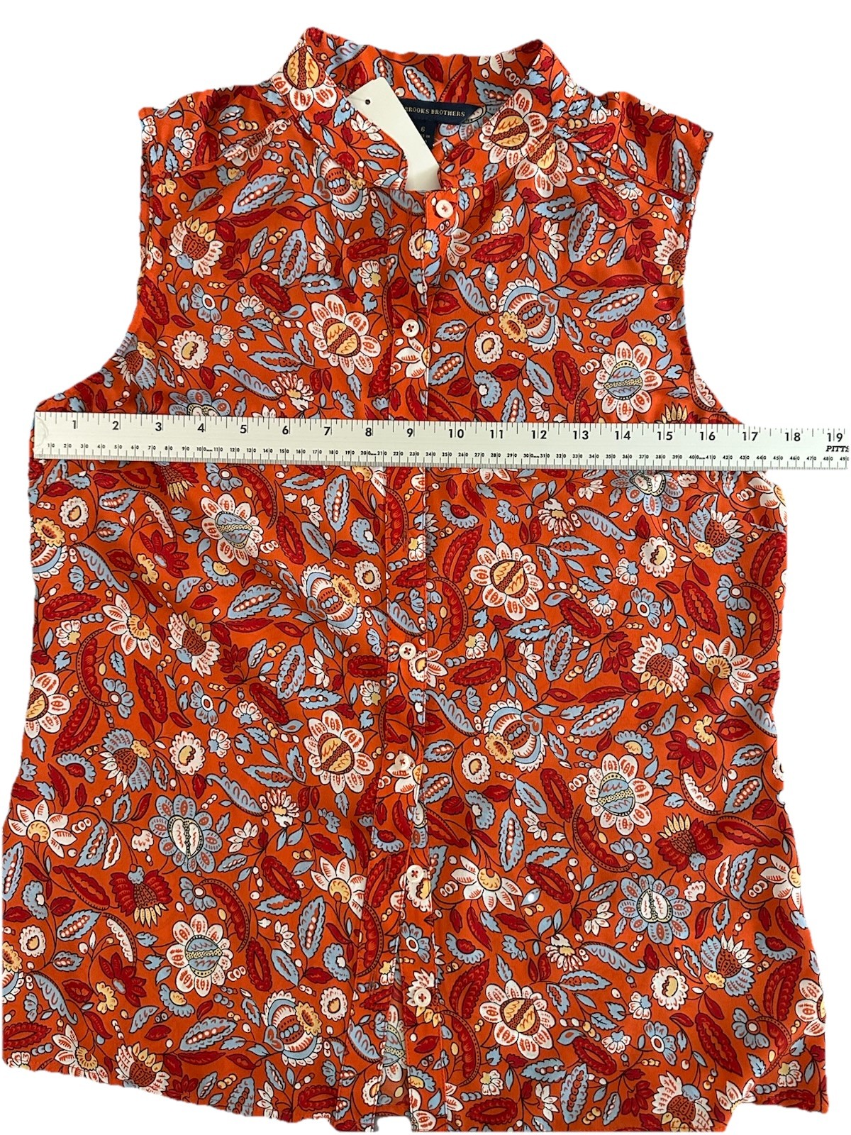 Brooks Brothers Sz 6 Orange Floral Paisley Button Front Sleeveless Top Blouse