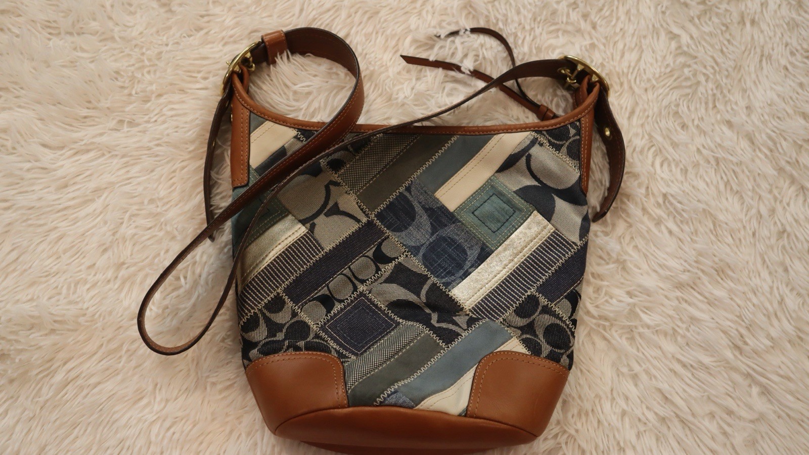 Coach Y2K Vintage Denim Patchwork Leather Brass Bleecker Duffle Bag