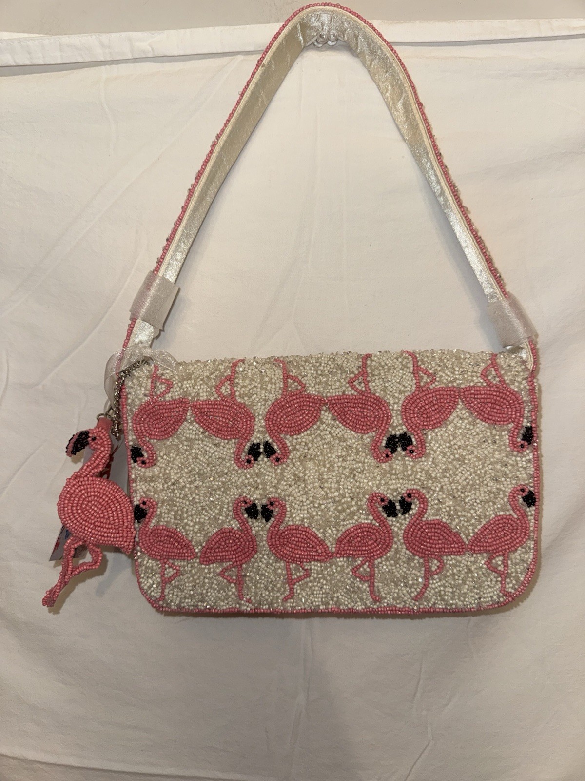 New Release Handcrafted in India Pink Flamingo Beaded Shoulder Bag Viral TikTok