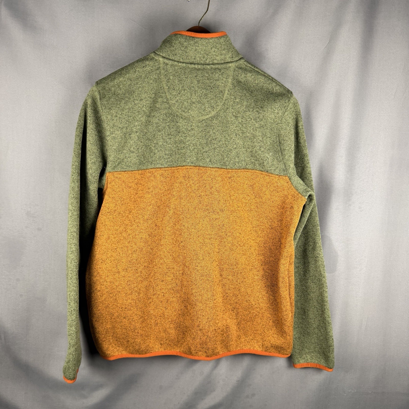 LL Bean Fleece Pullover Mens Medium Snap T Green Orange Colorblock Hike Camping