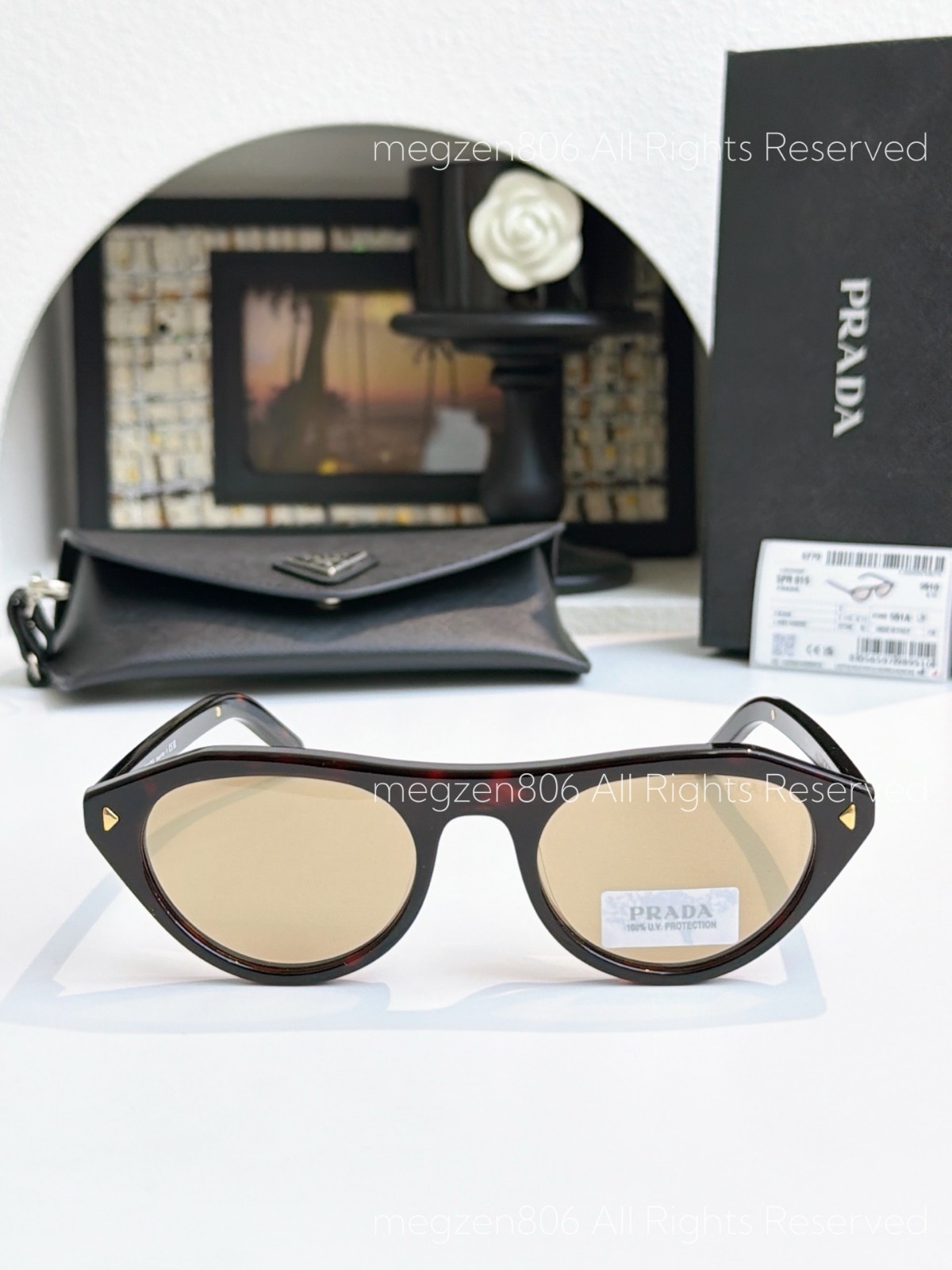 Prada SPR B15 Women Sunglasses Tortoiseshell Frame Yellow Lenses Cat Eye w/Case