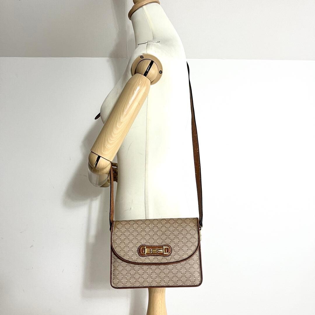 CELINE Shoulder bag Macadam Horsebit Beige Vintage Authentic From Japan