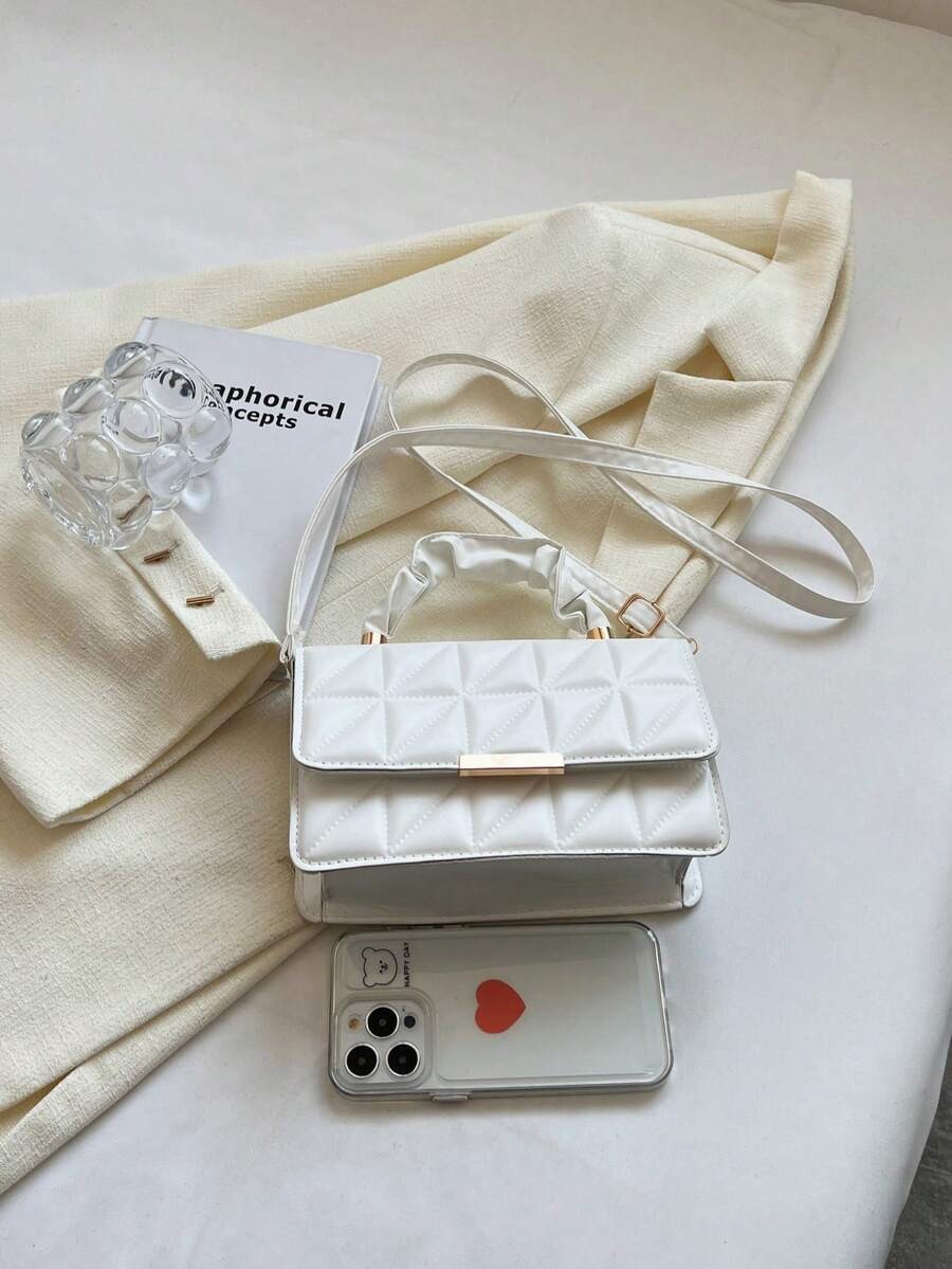 Women PU Leather Crossbody Bag Patchwork Bow Flap Square Shoulder Commute Purse