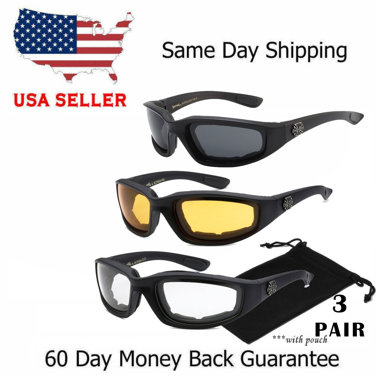 1/3 Pair Motorcycle Sports Biker Riding Glasses Padded Wind Resistant Sunglasses
