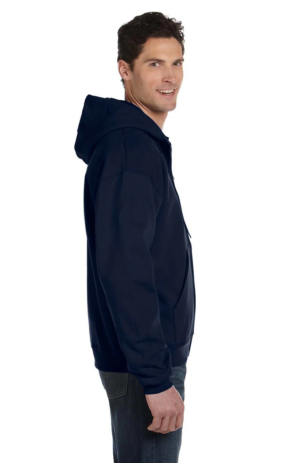Champion Powerblend Double Dry Action Fleece Full Zip Hoodie Navy Blue Size L
