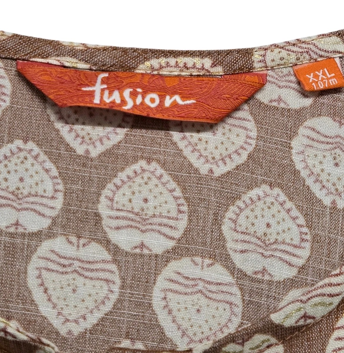Fusion Kurta Womens Size XXL Brown Cream Printed Long Sleeve Pullover