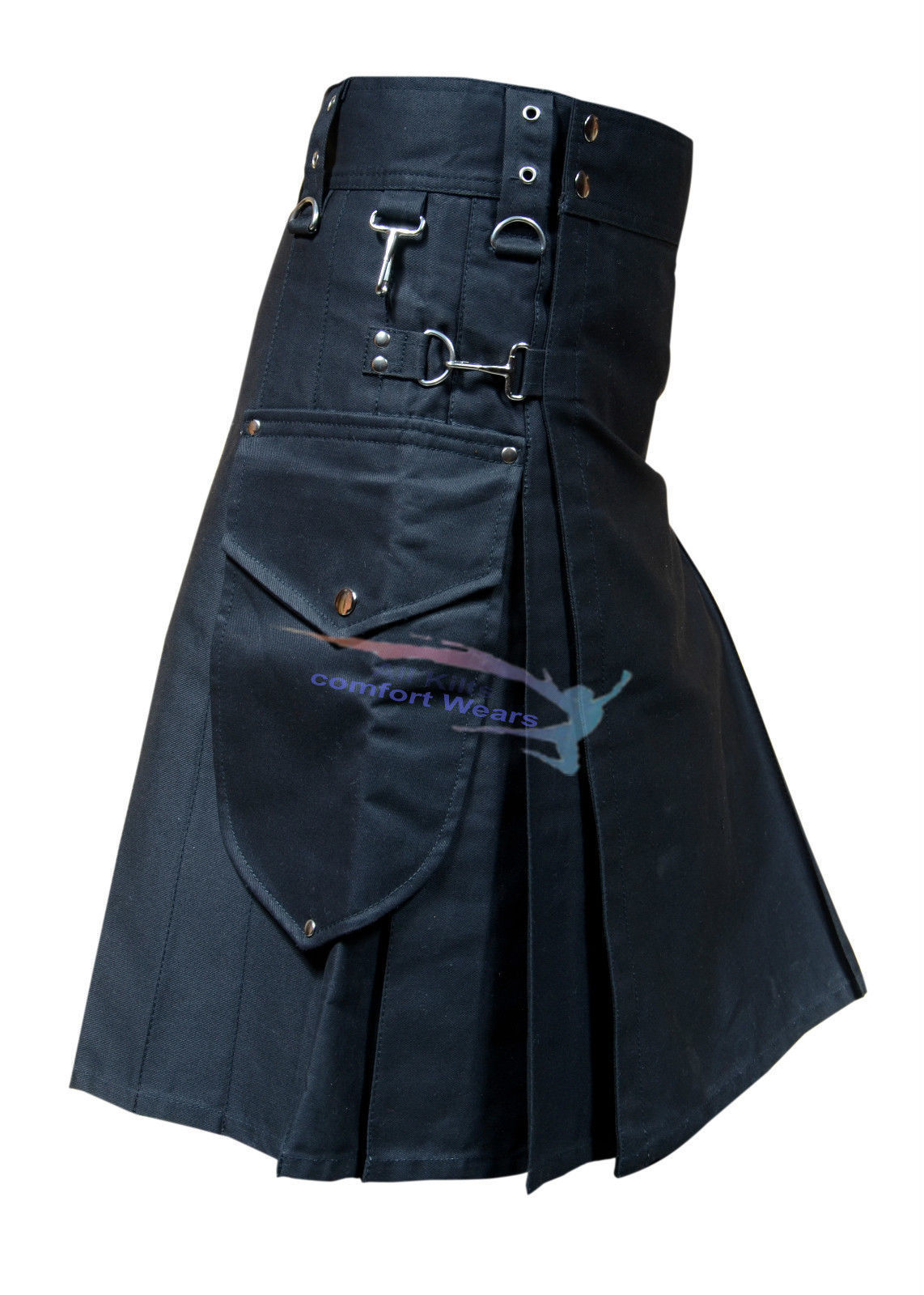 New Active Men Black Cargo Utility Fashion Kilt
