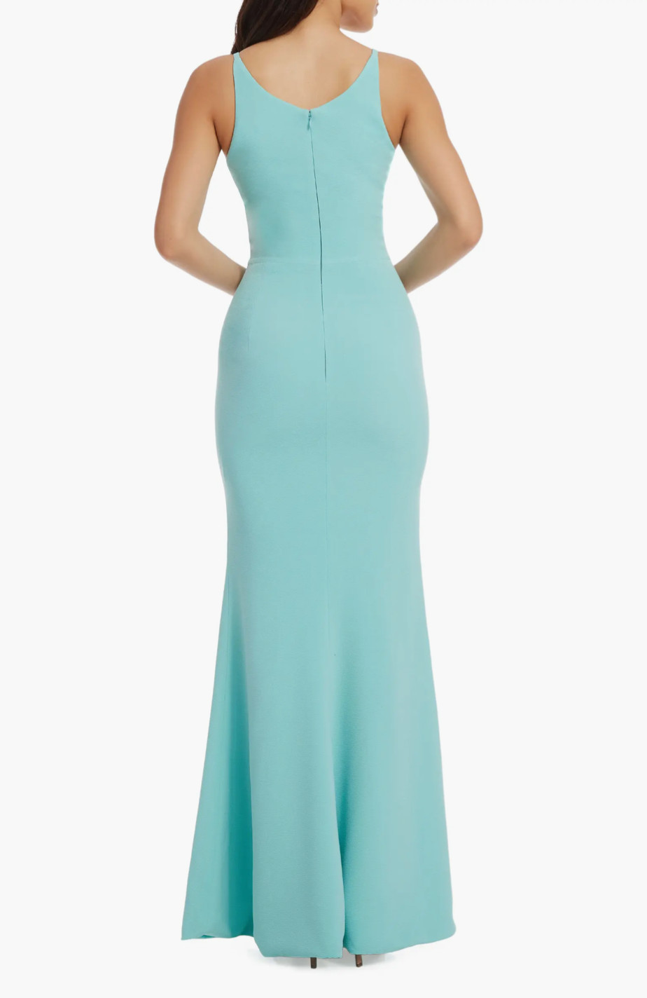 NEW DRESS THE POPULATION Tranquil Blue PLUNGE NECK Iris SLIT Crepe GOWN S