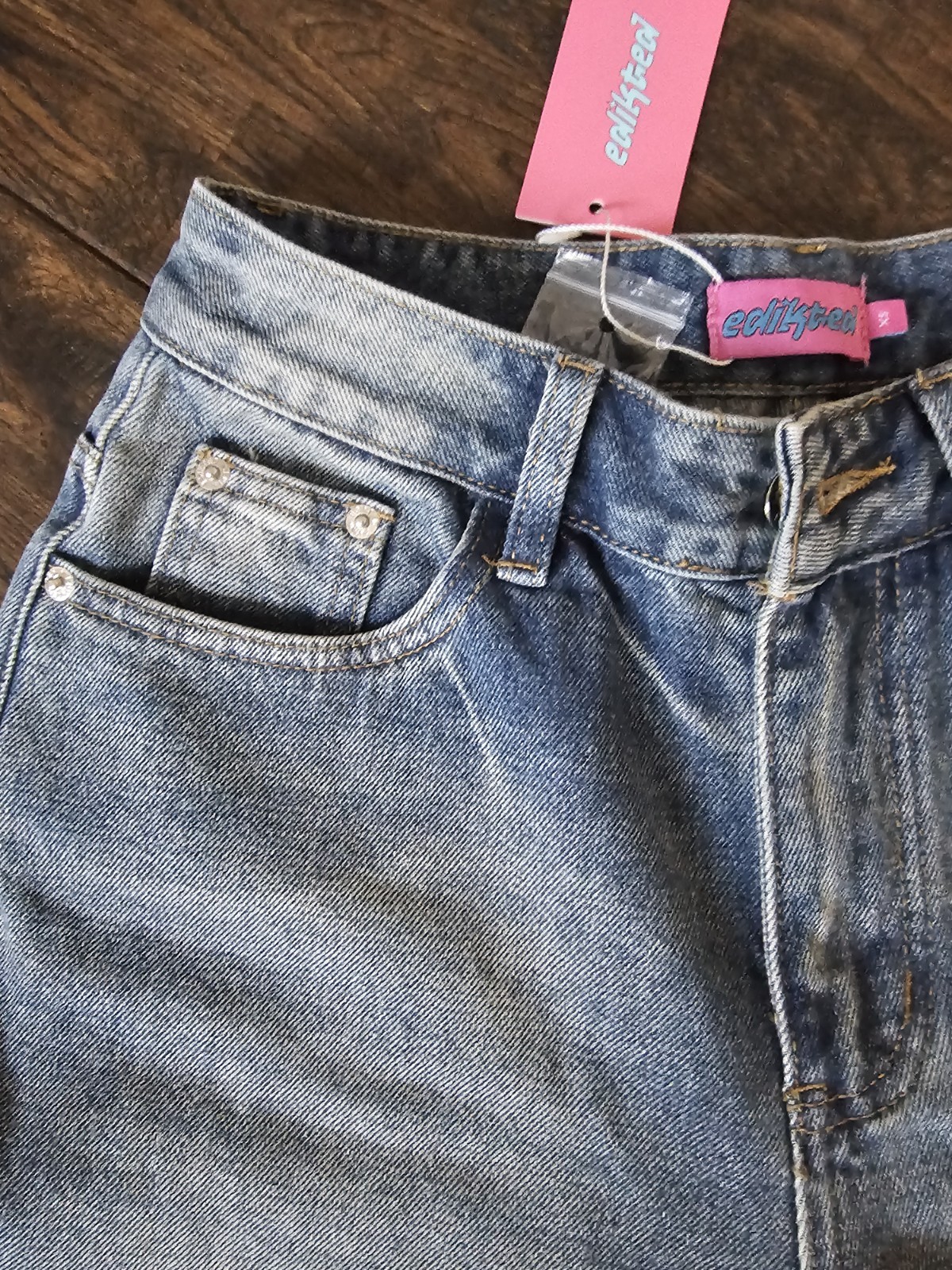 Edikted Women’s Light Wash Blue Wide-Leg High Rise 5-Pocket Jeans XS