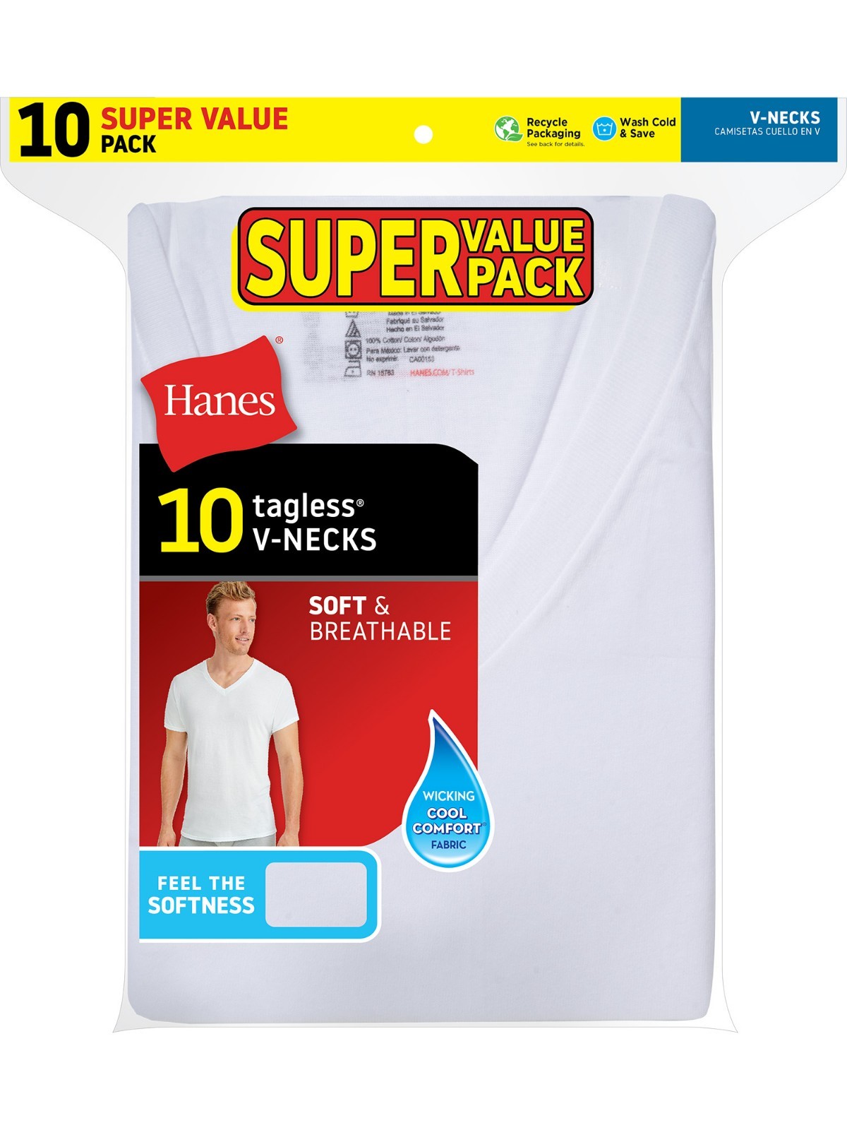 Hanes Men’S Value Pack White V-Neck Undershirts, 10- Pack and 6- Pack