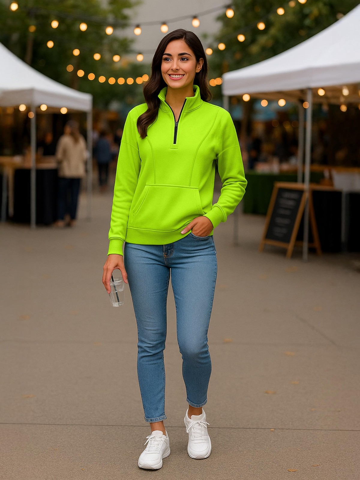 Womens Fleece Lined Pullover Hoodie Quarter Zip Up Arryn Oversize Sweatshirt