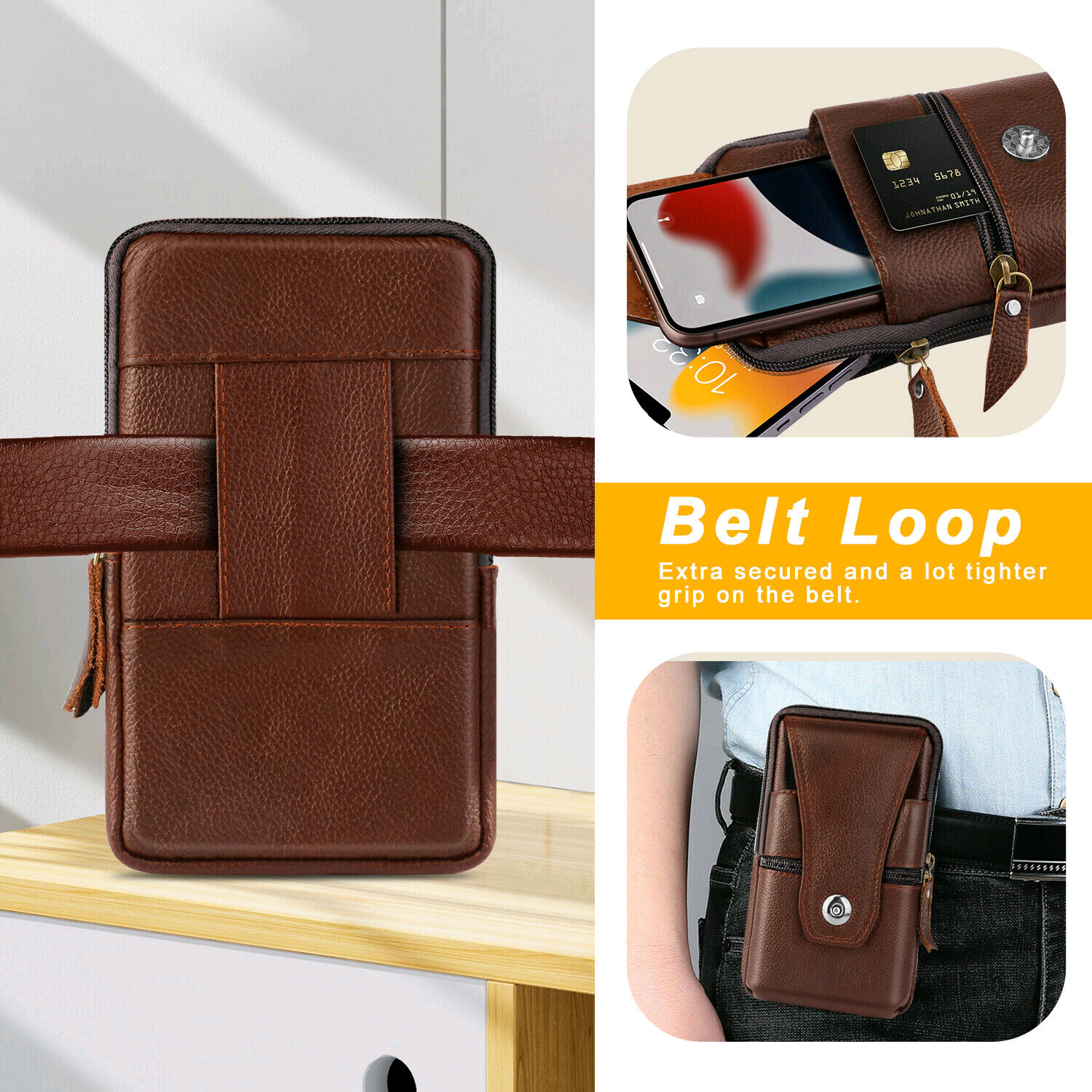 Cell Phone Waist Belt Holster Loop Pack Bag PU Leather Pouch Wallet Case​ Cover