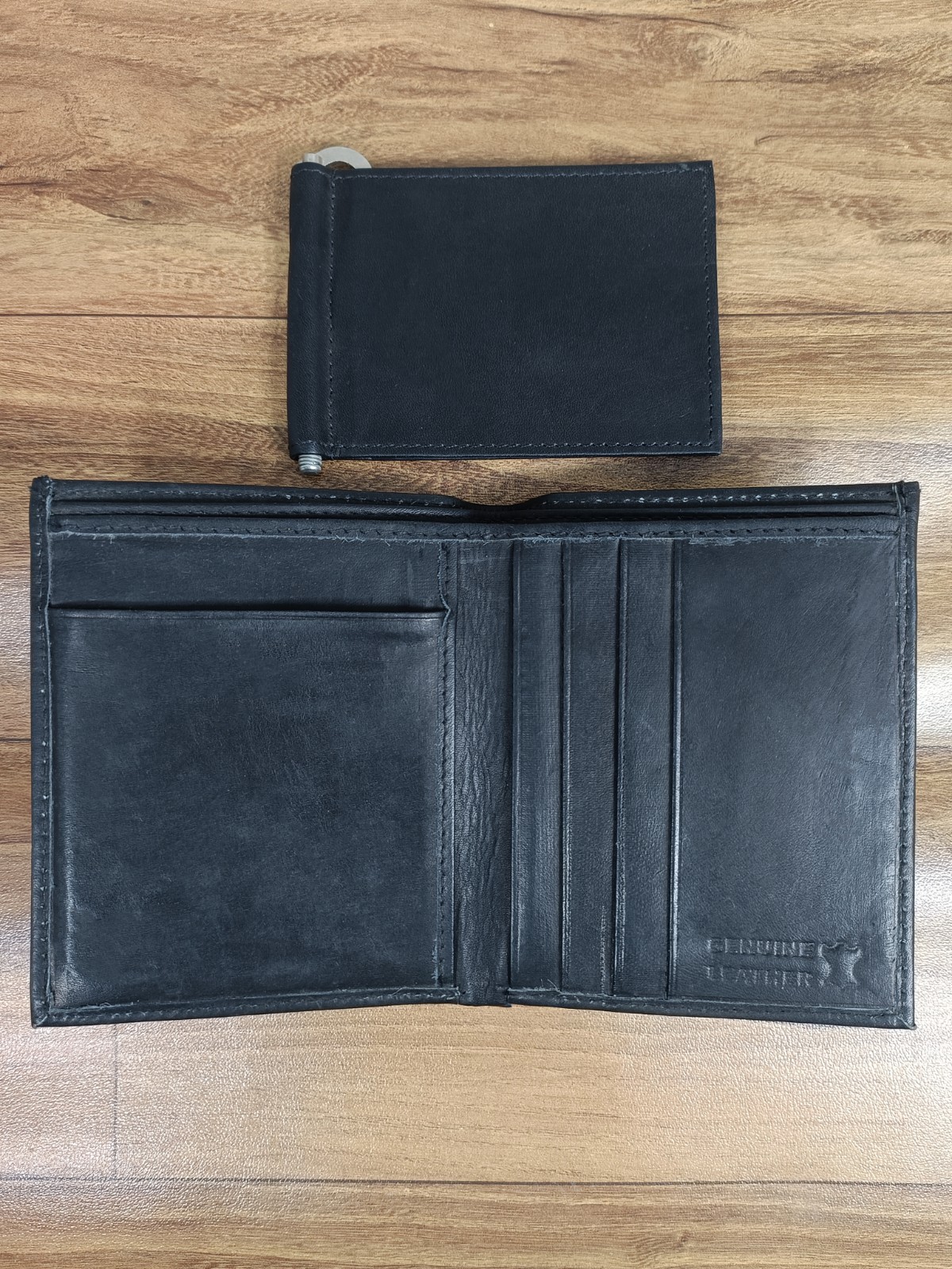 Genuine Leather Money Clip Wallet, Slim Bifold Card Holder