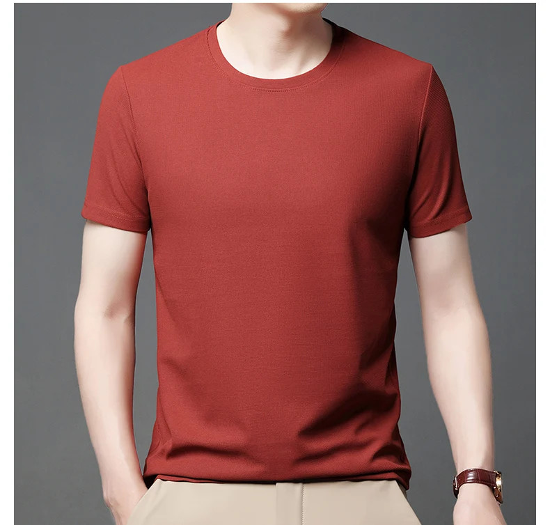 New Summer Waffle Round Neck Short Sleeved T-shirt for Men’s Short Sleeved Top