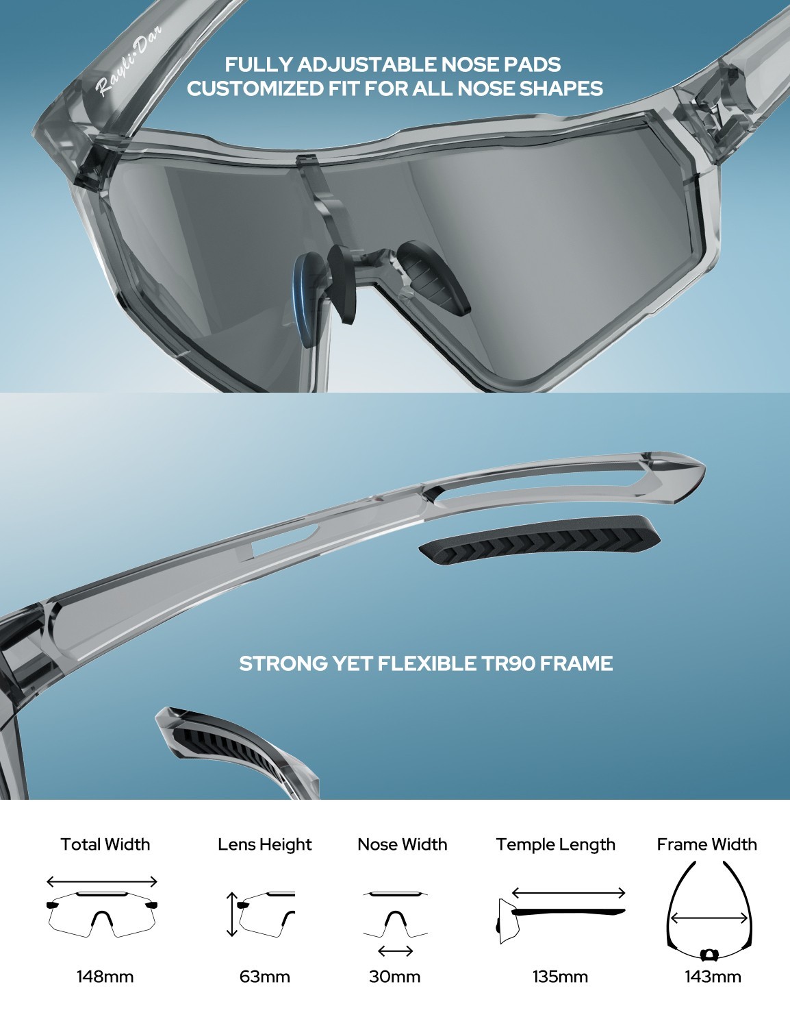 Rayli.Dar Polarized Sports Sunglasses for Men & Women UV400 TAC HD