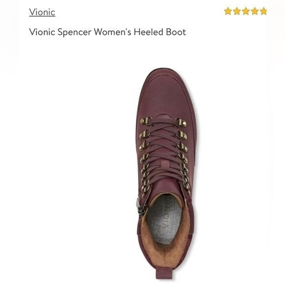 Vionic Womens Spencer Burgundy Combat Boots Size 5 Medium (B, M)