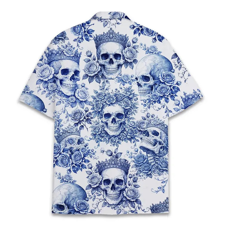 Skull Floral Hawaiian Shirt Unisex Tropical Flower Beach Summer Gothic