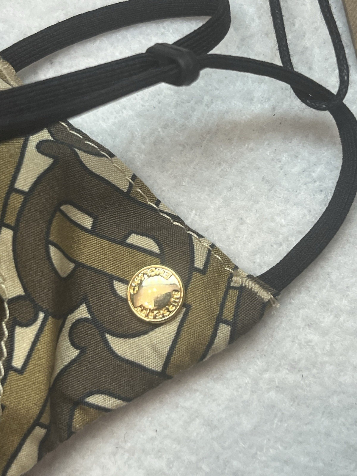 Burberry Monogram Cotton Adjustable Face Mask w/ Drawstring Pouch One Size