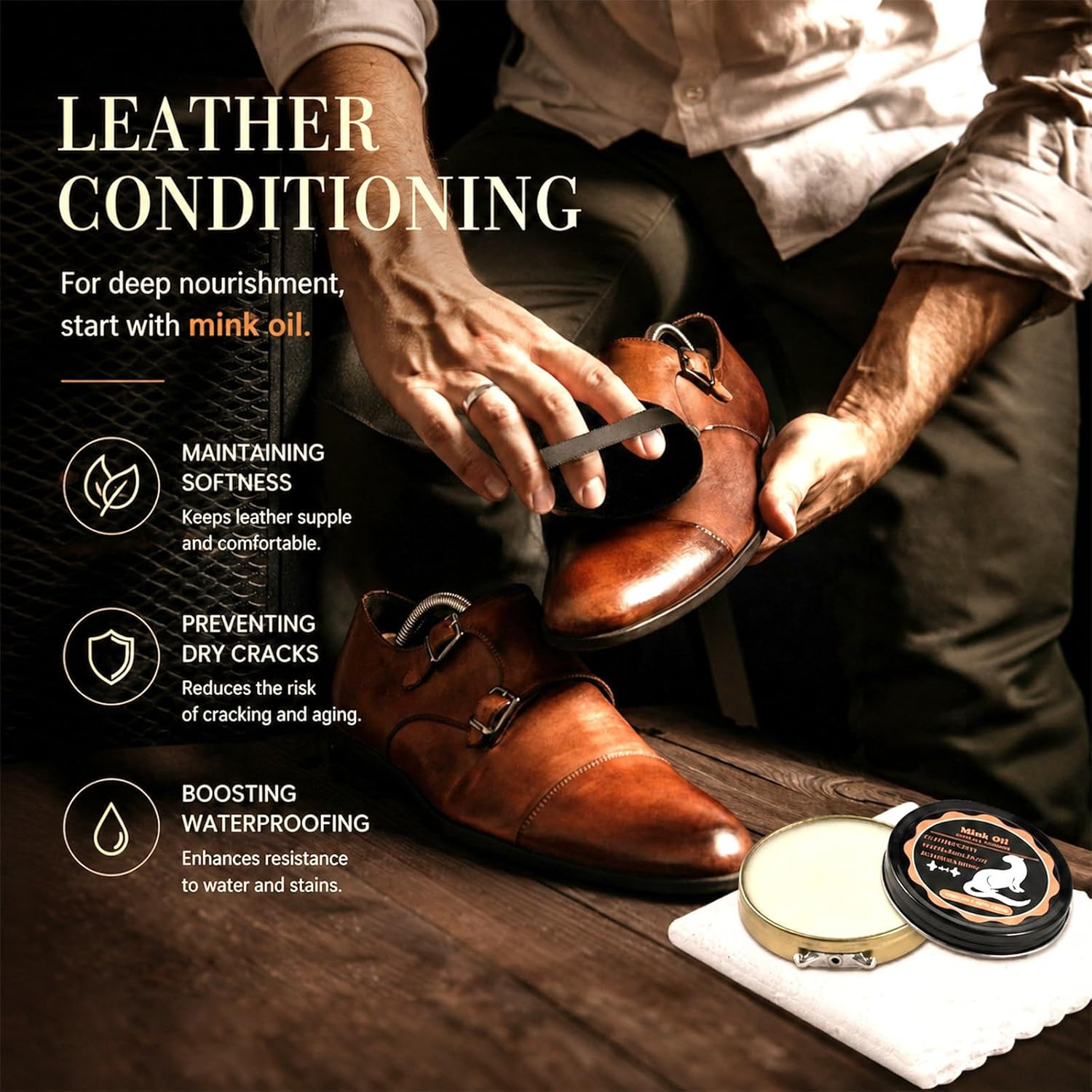 Shoe Polish Kit – 15PCS Shoe Care Kit with Black Brown Neutral Polish & Mink Oil