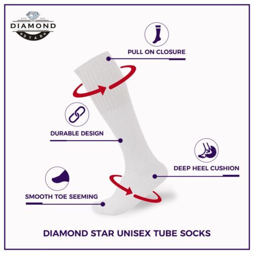6-12-18 Pairs Men’s White Tube Socks Over The Calf Sport Cotton Socks Big &Tall