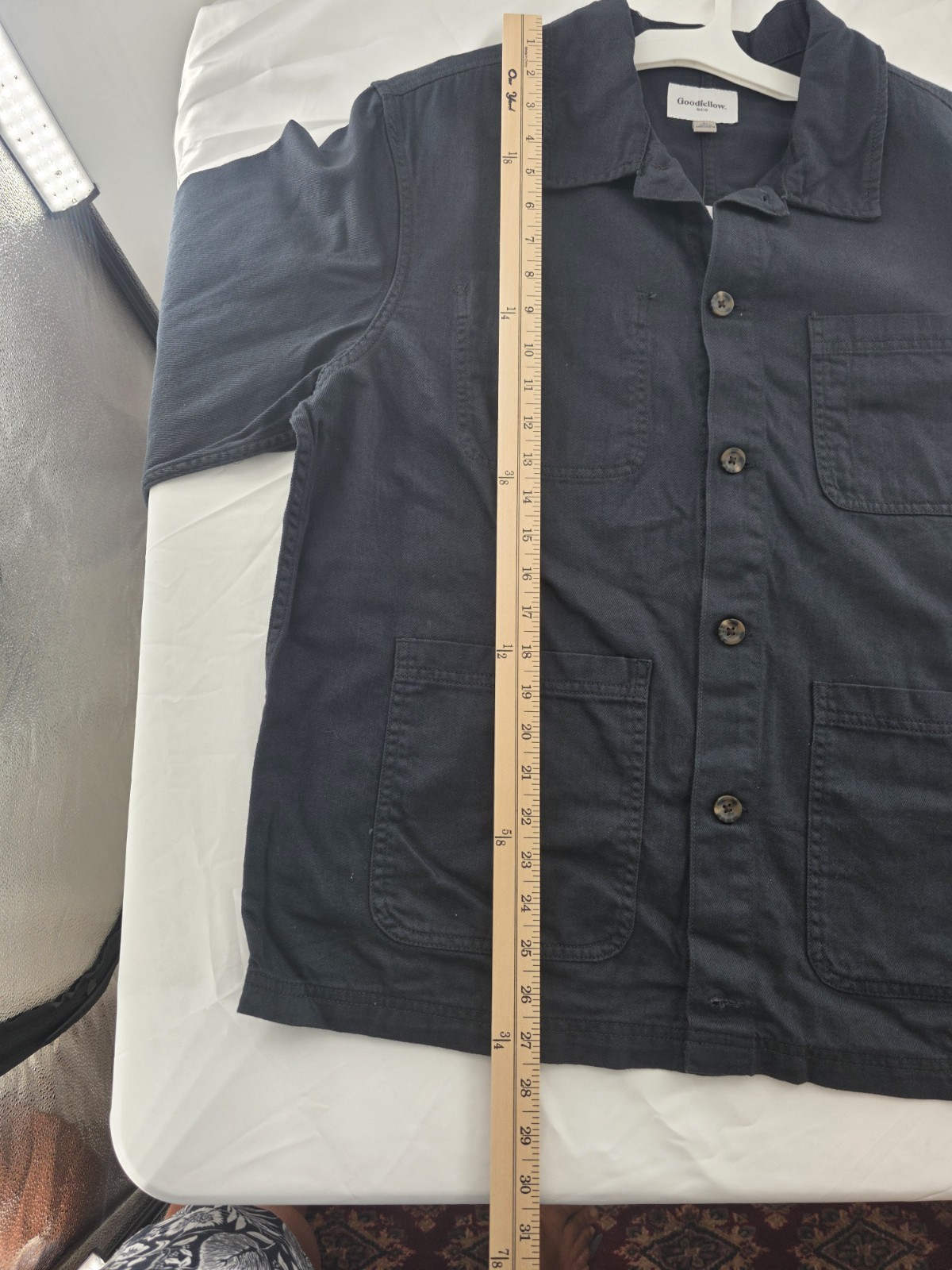 Goodfellow & Co Men’s Black Chore Coat Jacket L Button Front Spread Collar 46″
