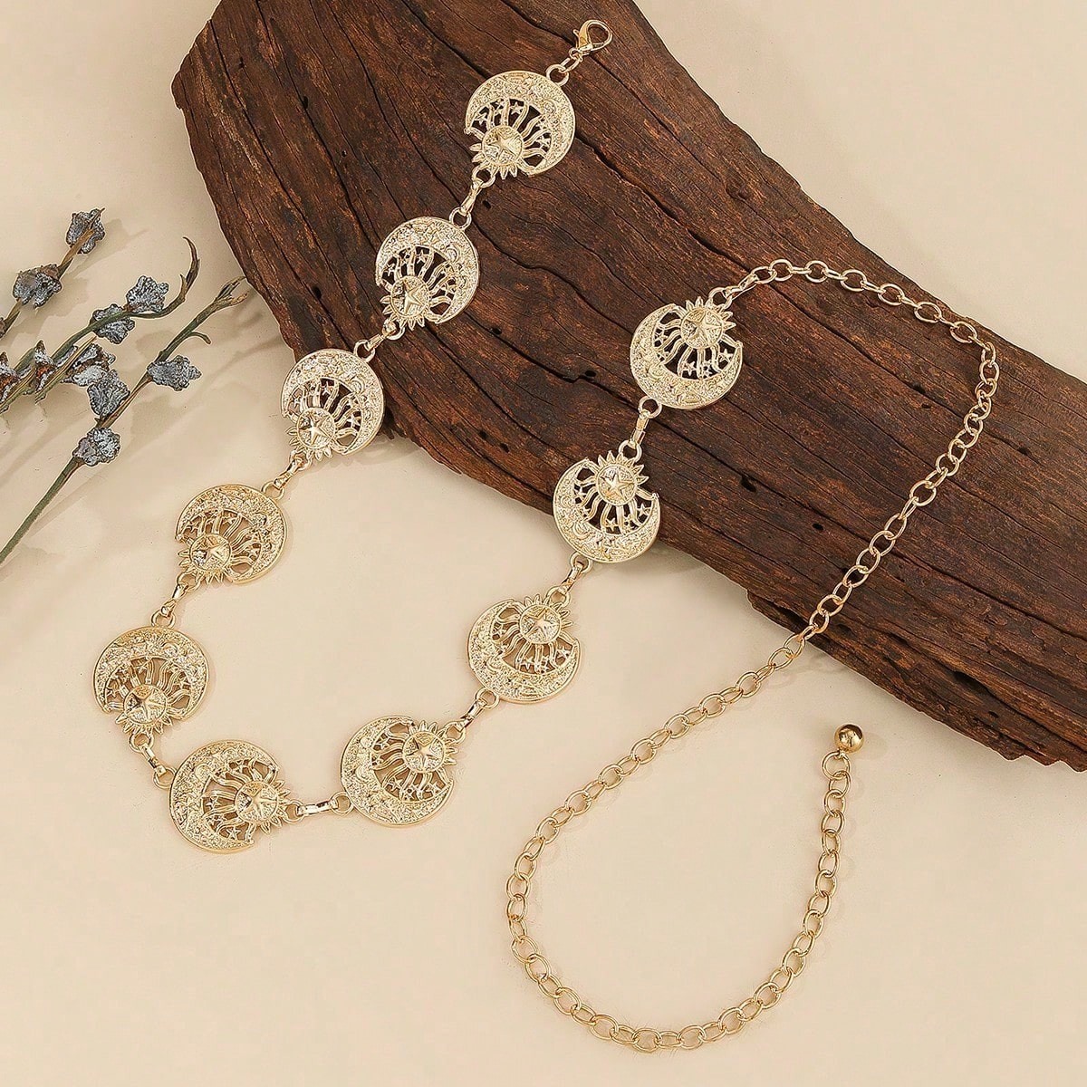 Bronze Boho Oval Sun Motif Waist Chain Belt 70/80 90/100 For Women