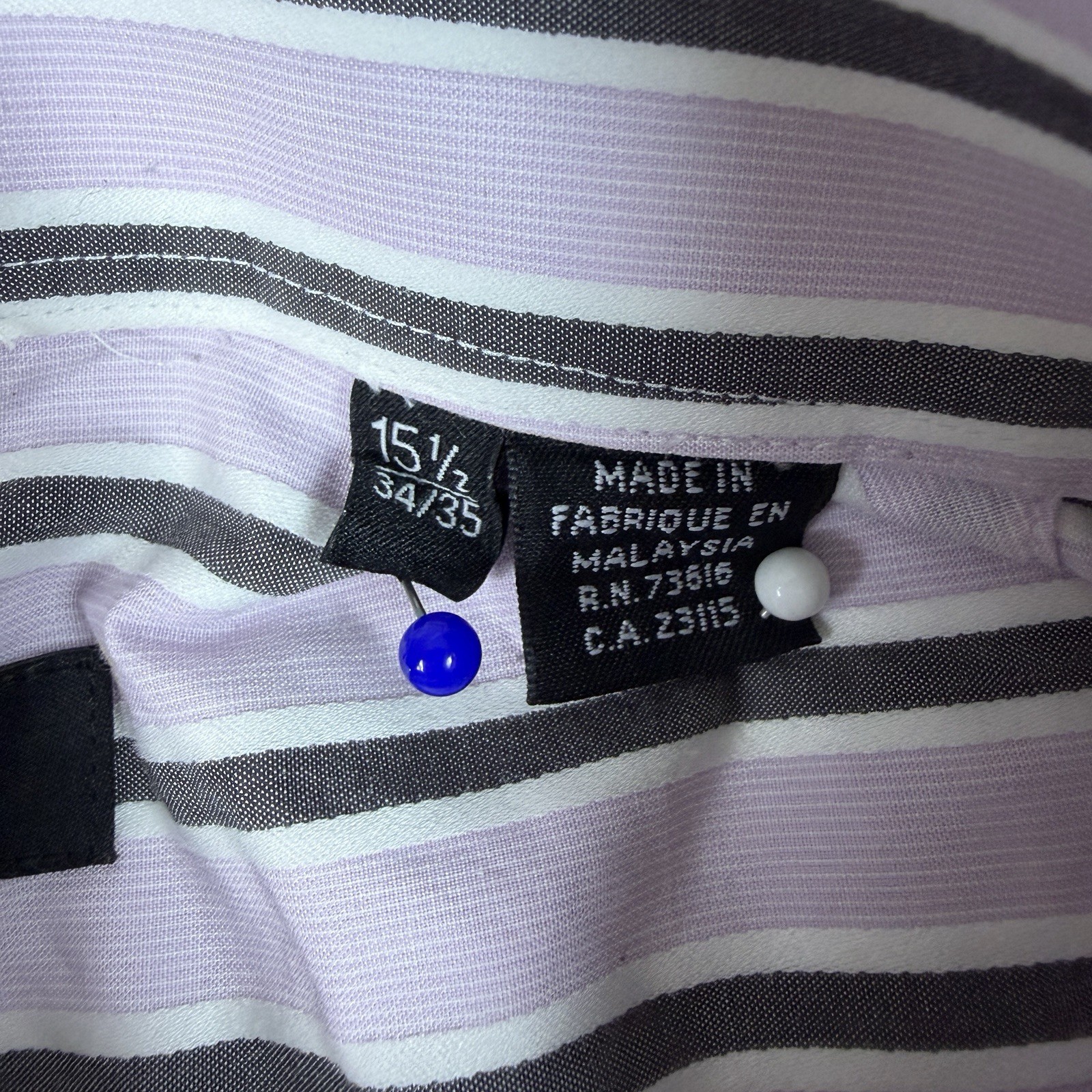 BOSS Hugo Boss Mens 15.5 34/35 Purple Striped Cotton Regular Fit Dress Shirt