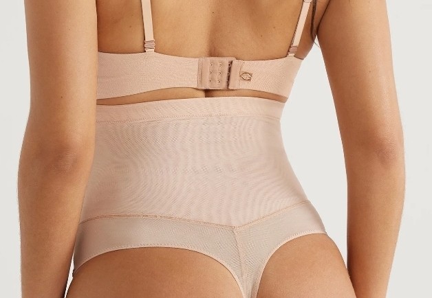 Sz XXL Sofia Shapewear Womens Almond Firm Control High Waist Shaping Mesh Thong