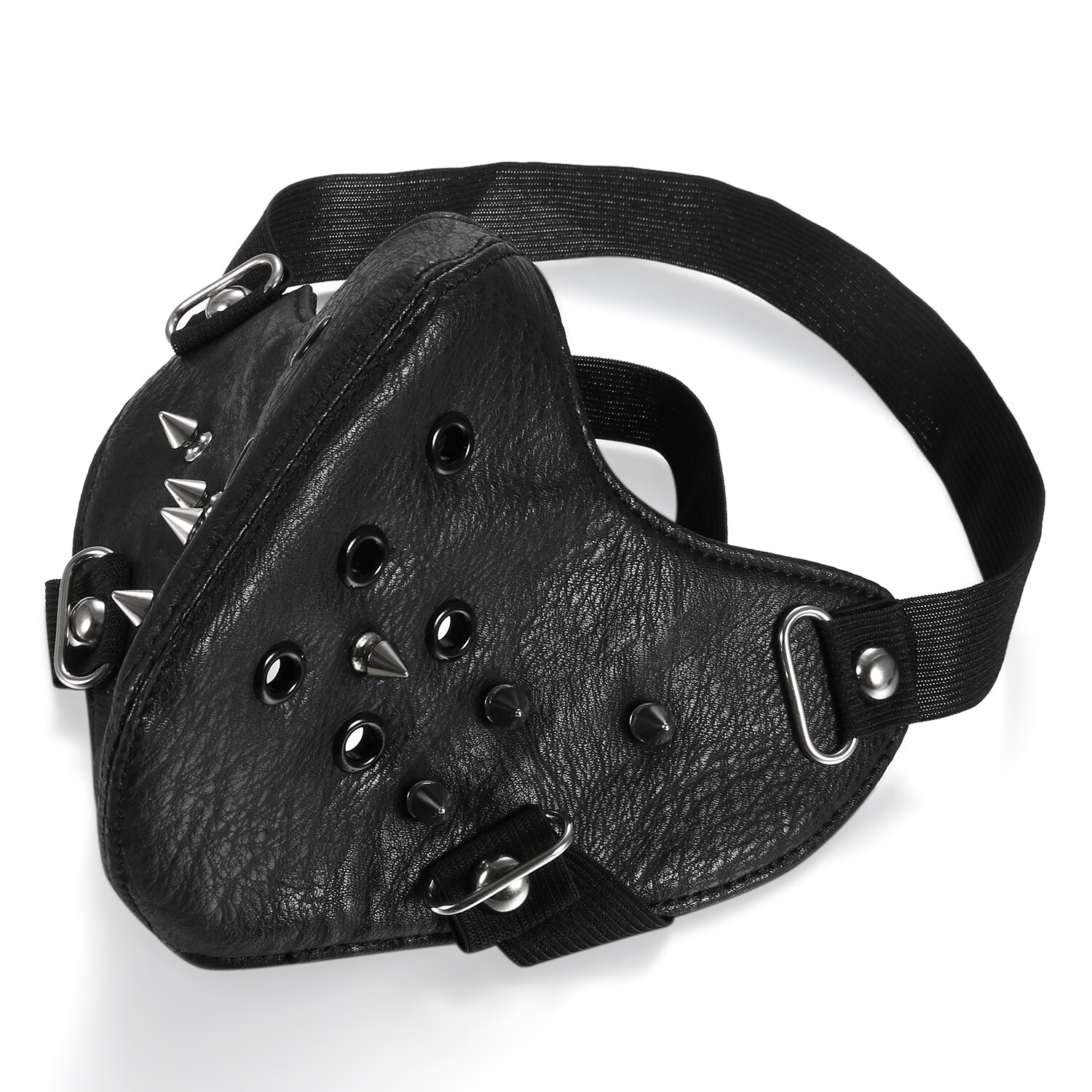 Punk Black PU Leather Rivet Half Face Mask Outdoors Motorcycle Biker Protection