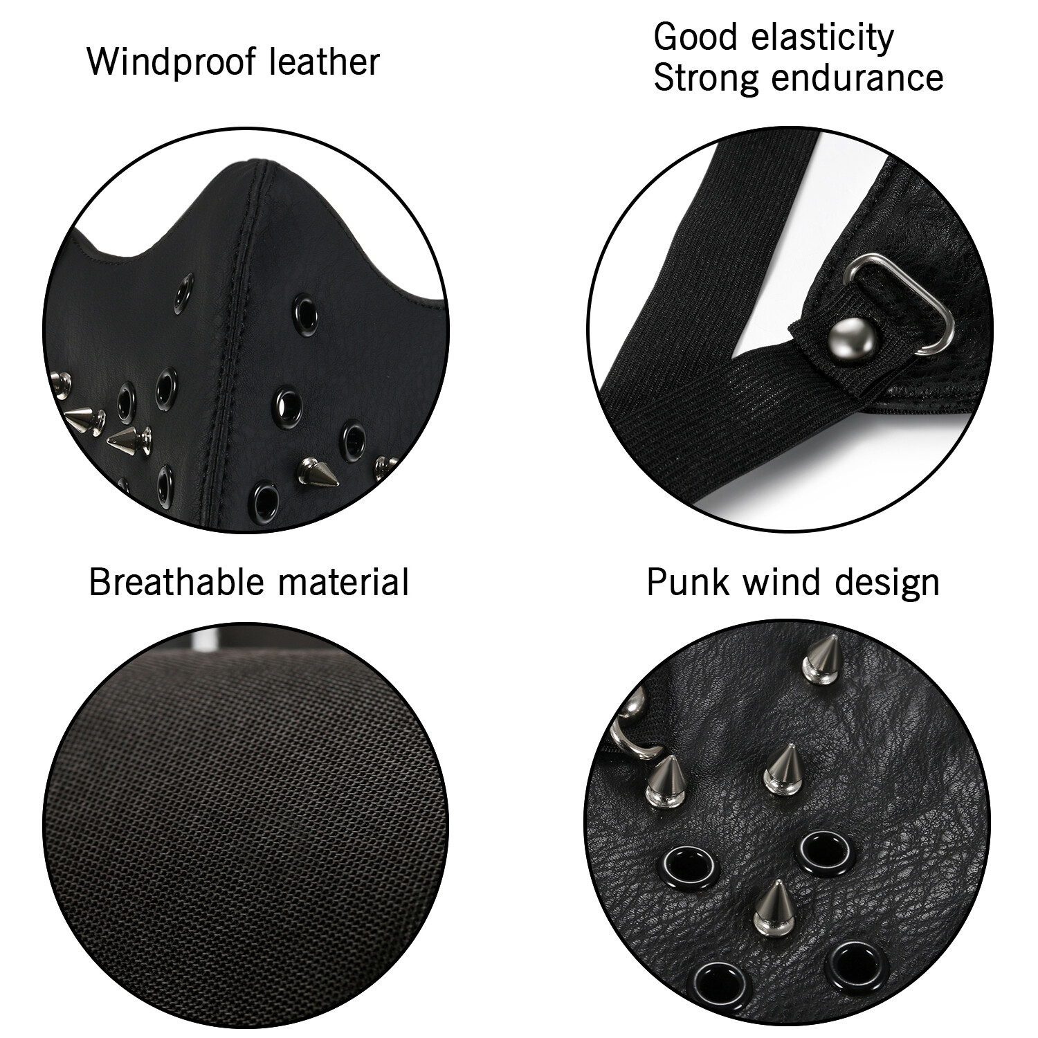 Punk Black PU Leather Rivet Half Face Mask Outdoors Motorcycle Biker Protection