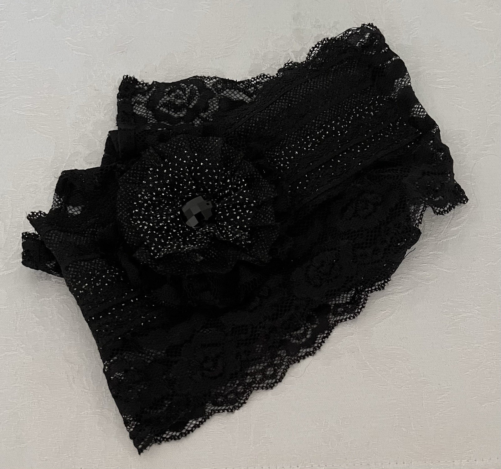 IMAGA Dressy Headwrap Wide Headband Black Sparkly Lace with Flower