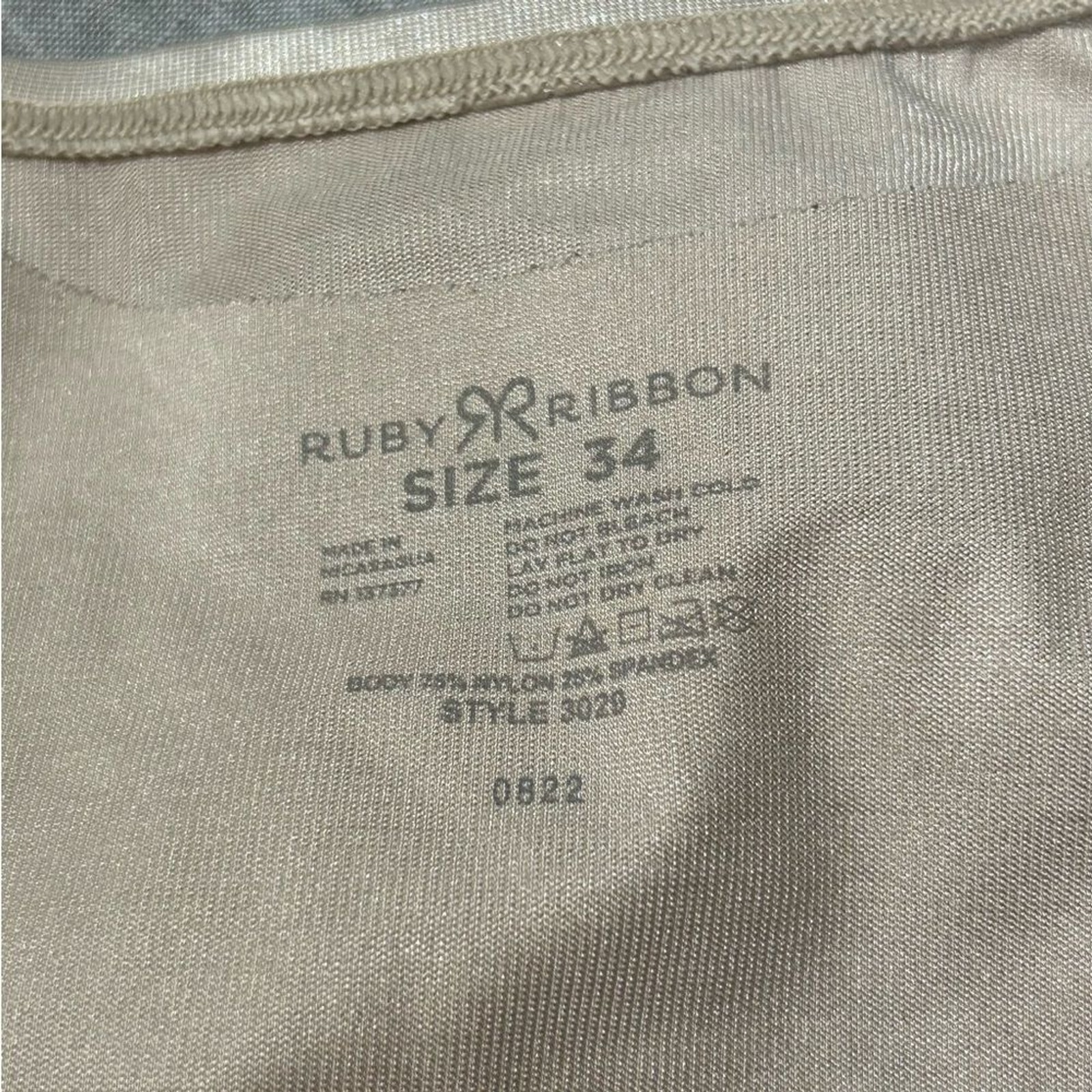 Ruby Ribbon 3029 Original Demiette Wireless Bra Nude Tan Size 34